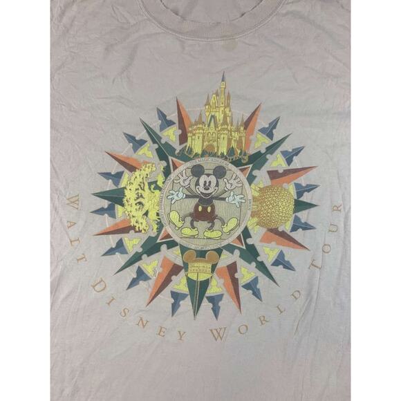 Vinatge Disney Tan Size Large World Tour Mickey Mouse Park Short Sleeve T Shirt - Picture 4 of 12